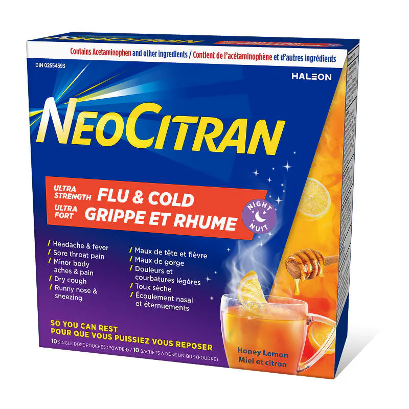 NeoCitran Ultra Fort Grippe et Rhume Nuit miel et citron