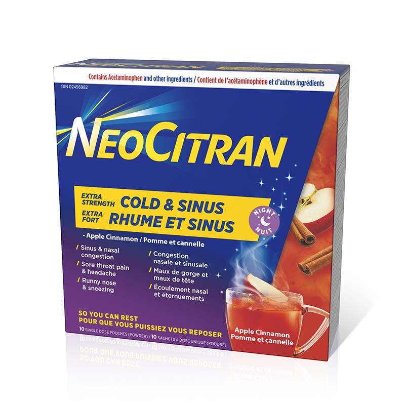 NeoCitran Extra Fort Rhume et sinus Nuit – Pomme et cannelle