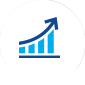 Icon of a bar chart with an arrow curving upward from left to right to represent an increase