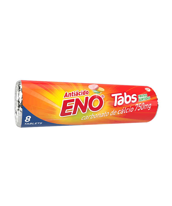 ENO Tabs disponível em pacotes com 48 ou 8 pastilhas.