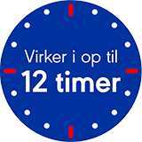 Et blåt ikon med et ur, hvorpå der står at Otrivin virker i op til 12 timer