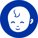 The blue icon with baby face and arrows pointing from each side of the nose