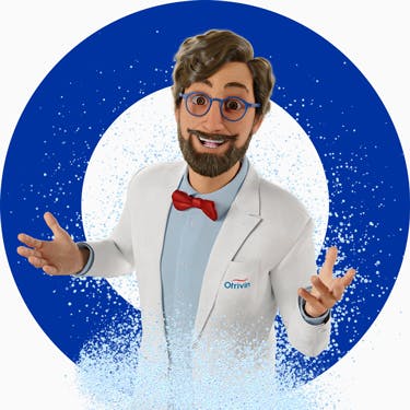 Otrivinie the nasal health genie with hands spread Otrivinie the nasal health genie with hands spread