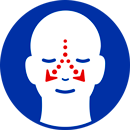 The blue icon with face and drops below the nose The blue icon with face and drops below the nose