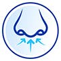 The blue icon with face and drops pointing to the hand
