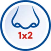 Icon with circles and squares Illustrasjon som viser hvordan man skal bruke Otrason nesespray: to spray i hvert nesebor èn gang om dagen
