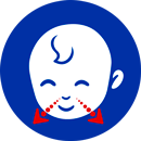 The blue icon with baby face and arrows pointing from each side of the nose