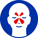 The blue icon with face and red arrows pointing between eyes
