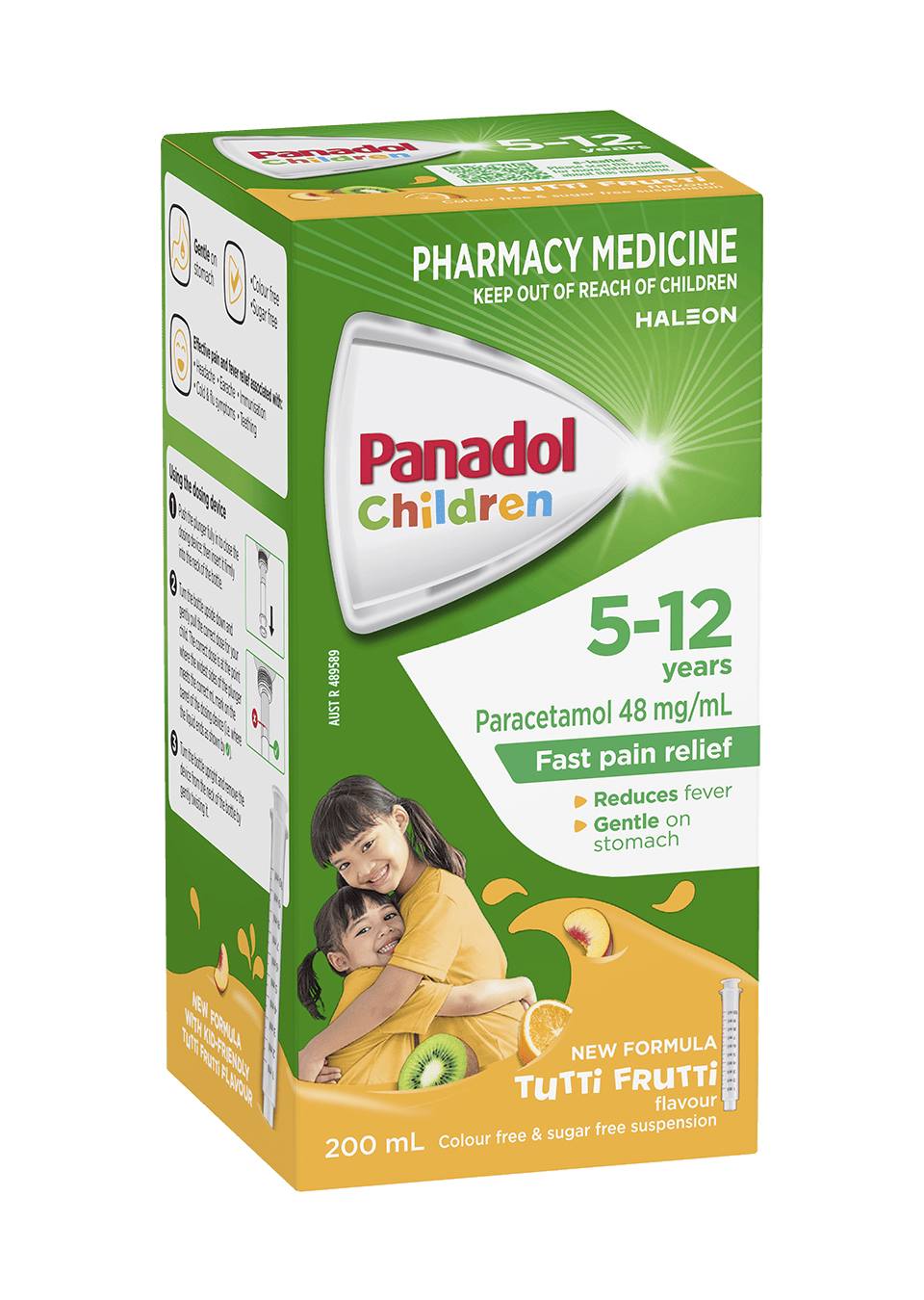 Children's Panadol Colourfree Suspension 5-12 years - Tutti Frutti Flavour - 200 mL pack