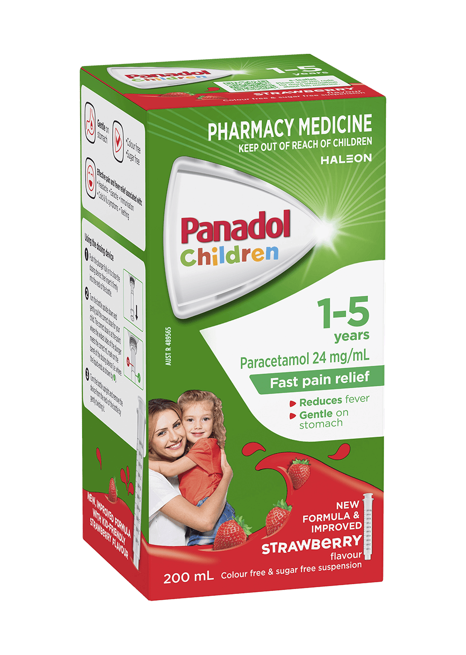 Panadol Colourfree Suspension 1-5 years Strawberry Flavour - 200 mL pack