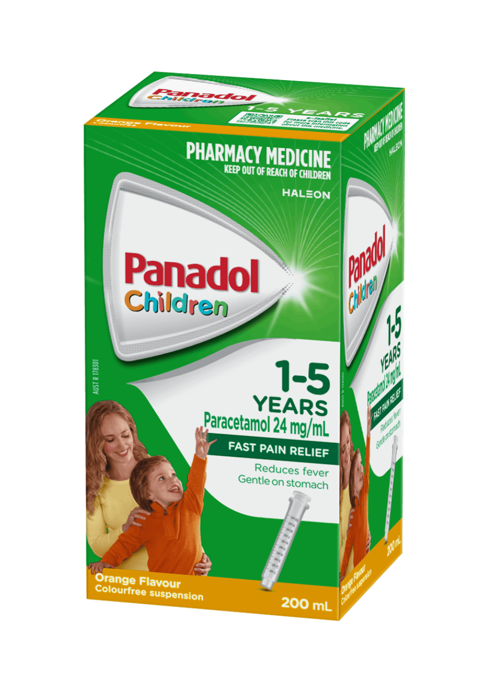 Panadol Colourfree Suspension 1-5 years Orange Flavour - 200 mL pack