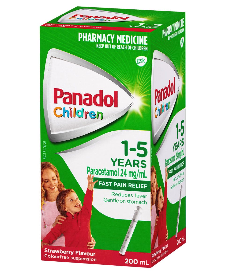 Panadol Colourfree Suspension 1-5 years Strawberry Flavour - 200 mL pack
