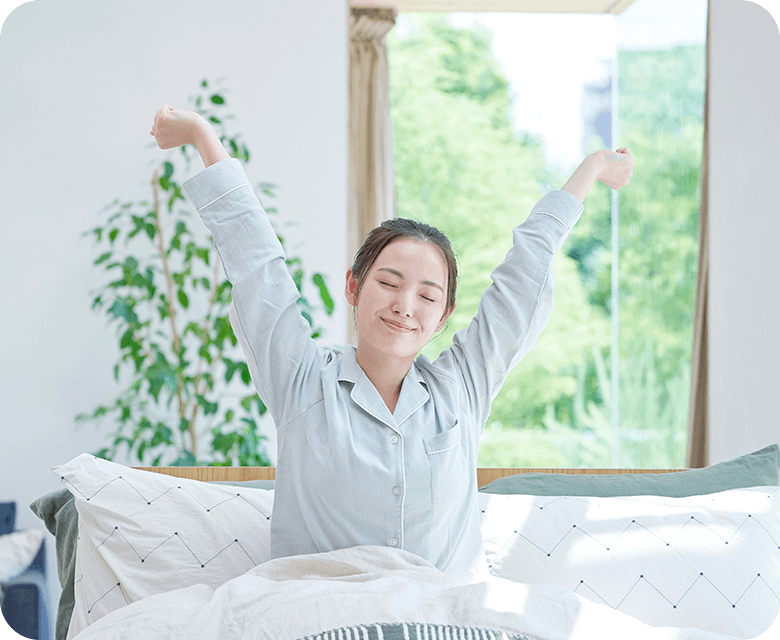 Asian woman waking at home