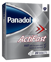 A Twenty-Count Box Of Panadol Actifast Capsule-Shaped Tablets