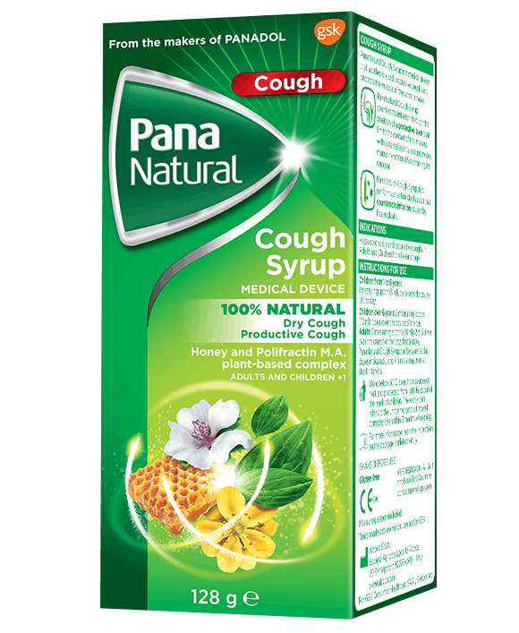A 128g PanaNatural cough syrup for dry and productive cough