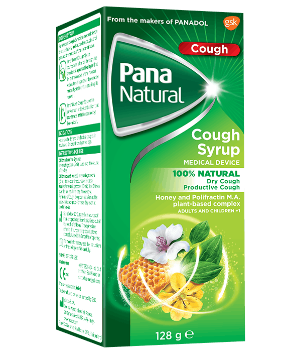 A 128g PanaNatural cough syrup for dry and productive cough