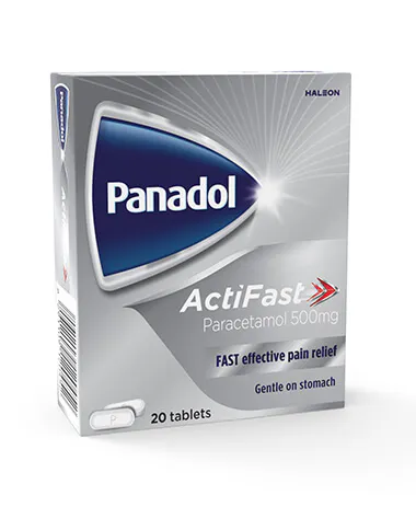A Twenty-Count Box Of Panadol Actifast Capsule-Shaped Tablets.