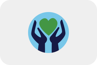 Icon with two hands holding a green heart