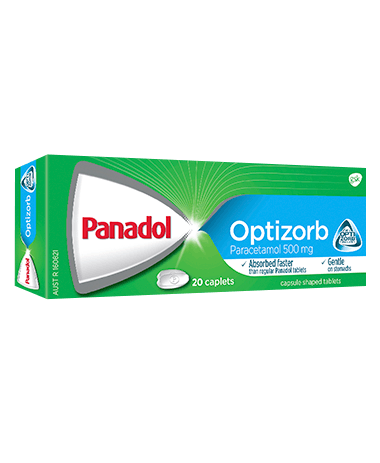 External packaging of Panadol Caplets with Optizorb.