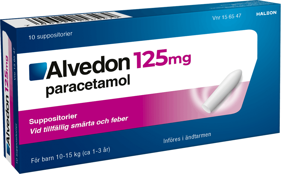 Alvedon 125 mg suppositorier förpackning med 10 suppositorier