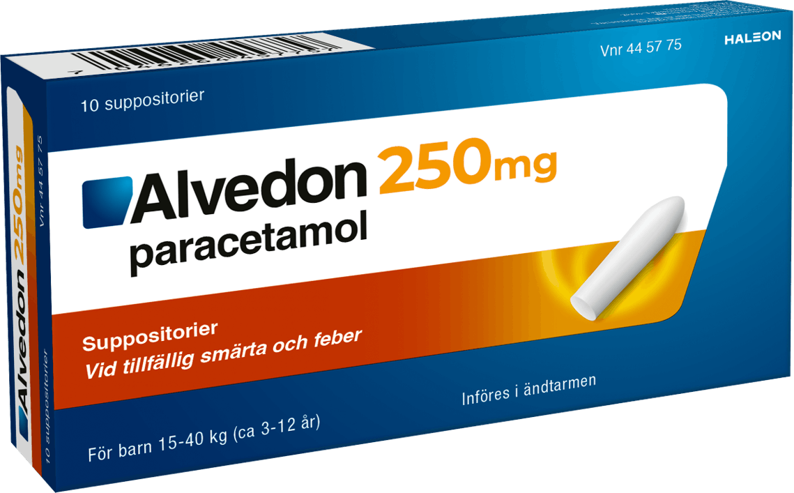 Alvedon 250 mg suppositorier förpackning med 10 suppositorier