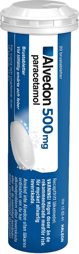 Alvedon brustabletter 500 mg förpackning med 20 st tabletter