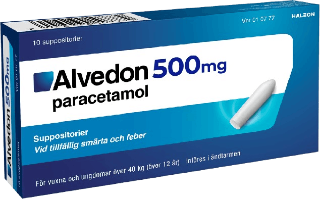 Alvedon suppositorier 500 mg förpackning med 10 st suppositorier