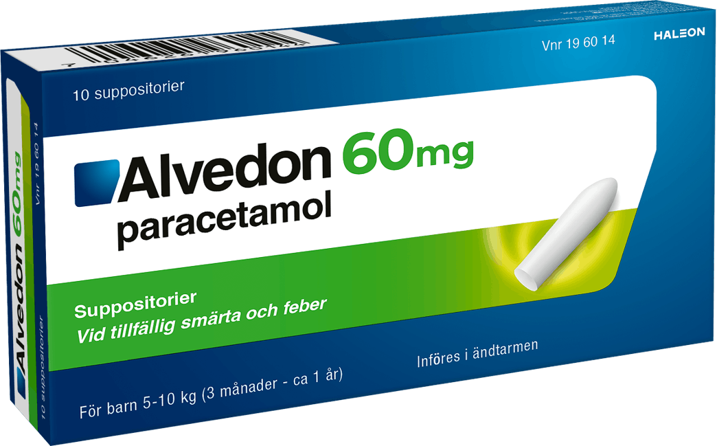 Alvedon 60 mg suppositorier förpackning med 10 suppositorier