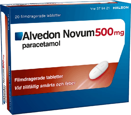 Alvedon Novum 500 mg förpackning med 20 st filmdragerade tabletter