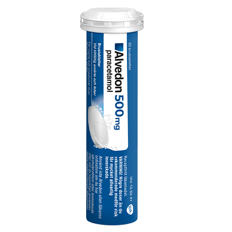 Alvedon brustabletter 500 mg förpackning med 20 st tabletter