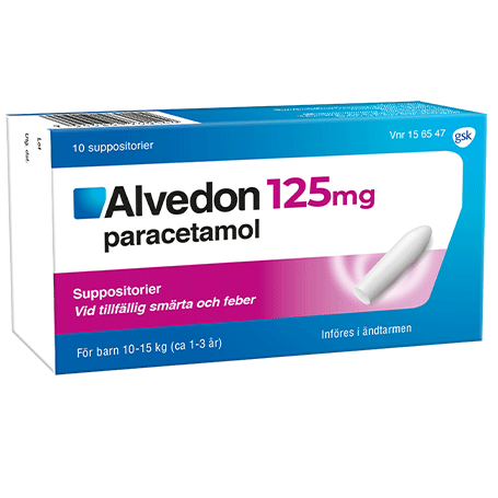 Alvedon 125 mg suppositorier förpackning med 10 suppositorier