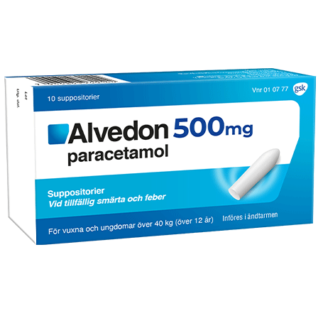 Alvedon suppositorier 500 mg förpackning med 10 st suppositorier