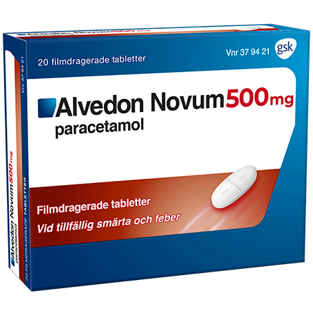 Alvedon Novum 500 mg förpackning med 20 st filmdragerade tabletter