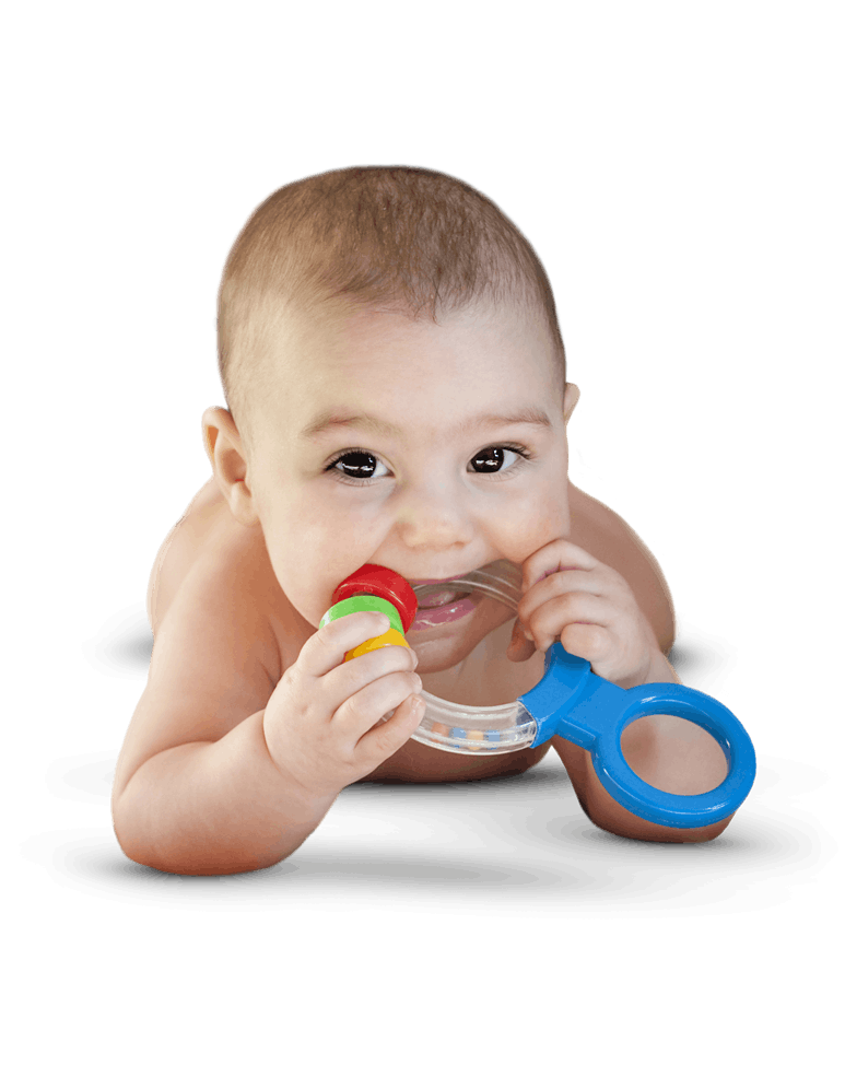 Baby biting a dentition toy. Baby biting a dentition toy.