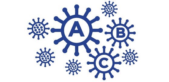 Símbolos para representar los tipos de virus de la influenza.