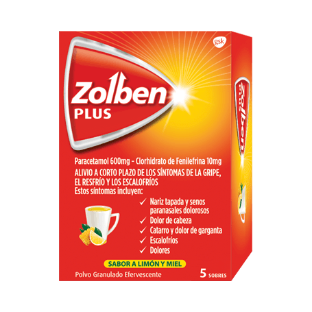 Zolben - Caja de sobres Zolben Plus para alivio de síntomas de la gripe y el resfrío