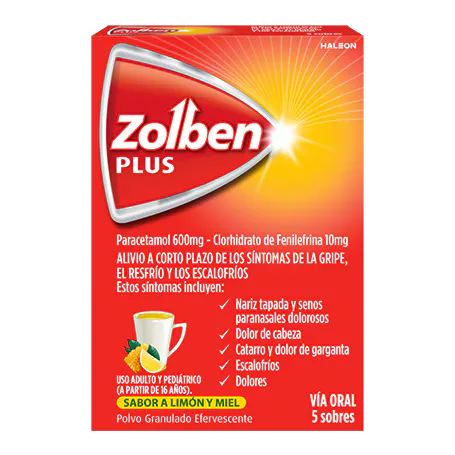 Zolben - Caja de sobres Zolben Plus para alivio de síntomas de la gripe y el resfrío
