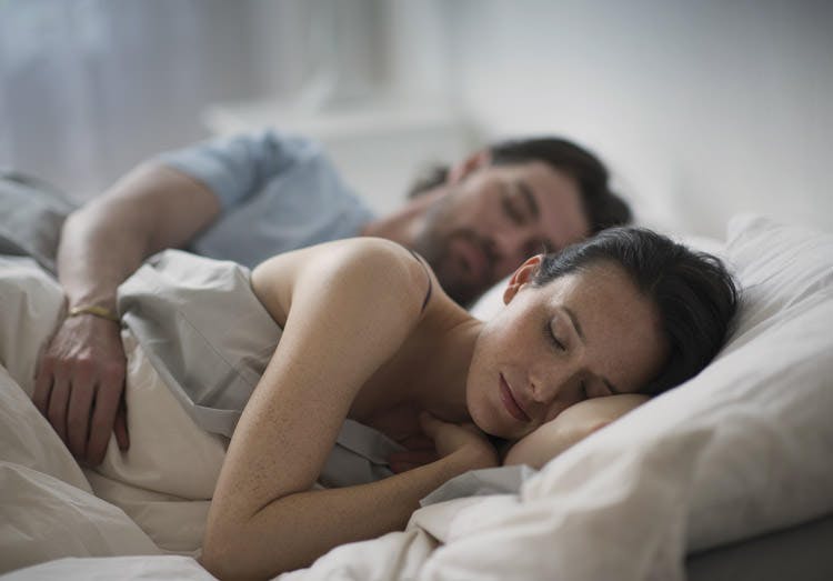 Couple Sleeping Together In Bed At Night Couple Sleeping Together In Bed At Night