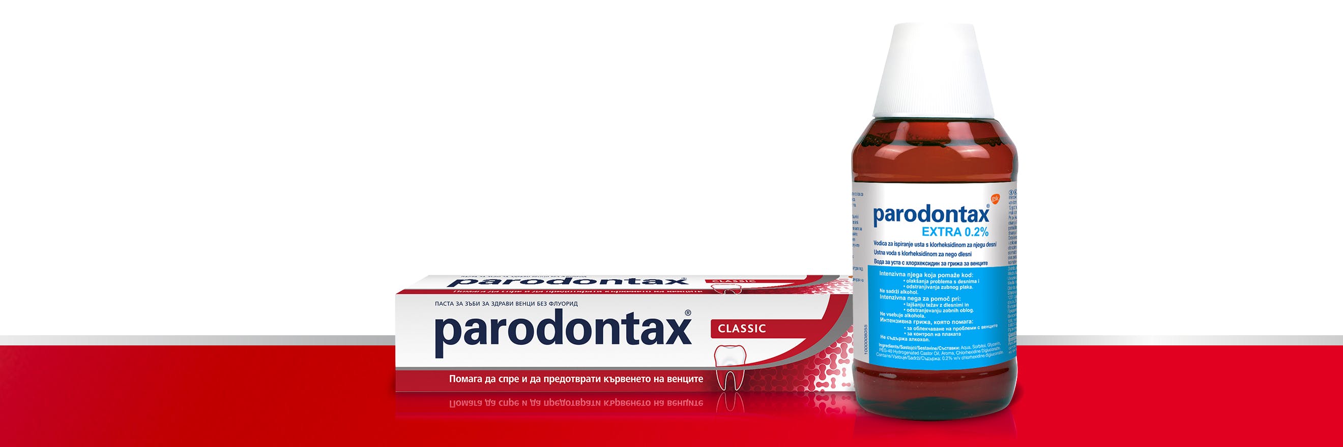parodontax Daily Original toothpaste and Corsodyl Intensive Treatment alcohol free mouthwash