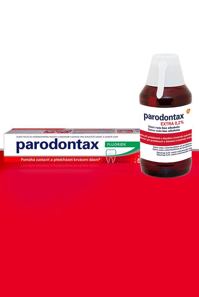 Zubní pasta Parodontax Daily Original a ústní voda Corsodyl bez alkoholu