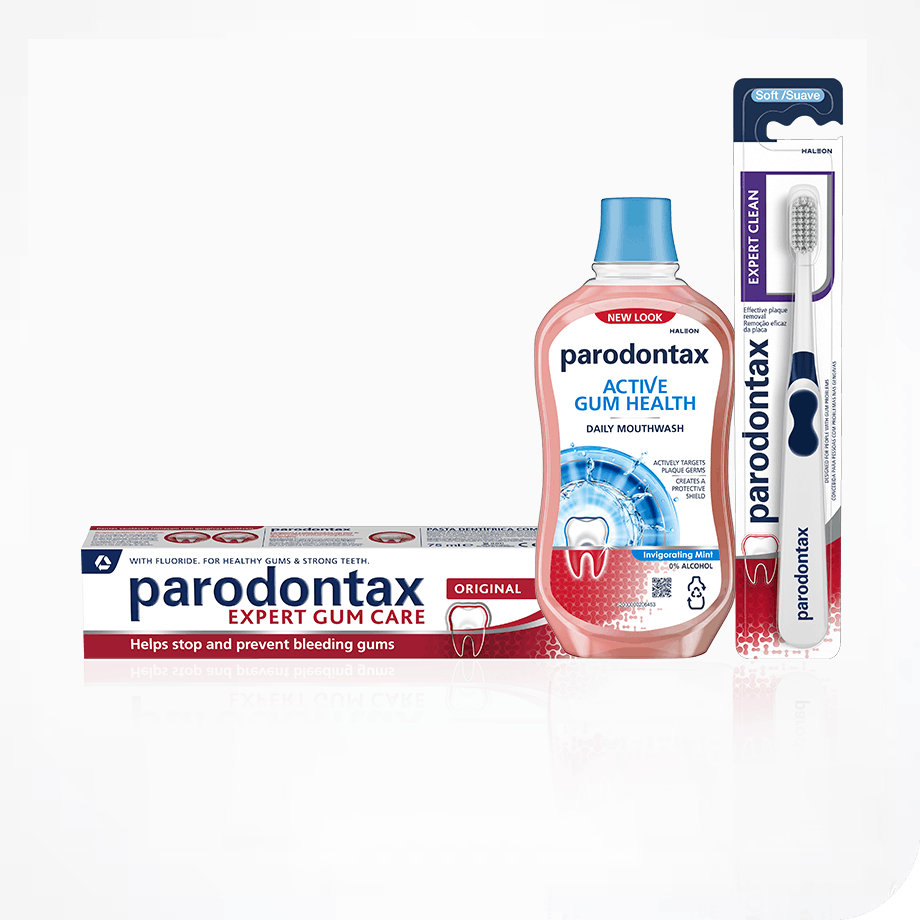 parodontax toothpaste, mouthwash and toothbrushes.
