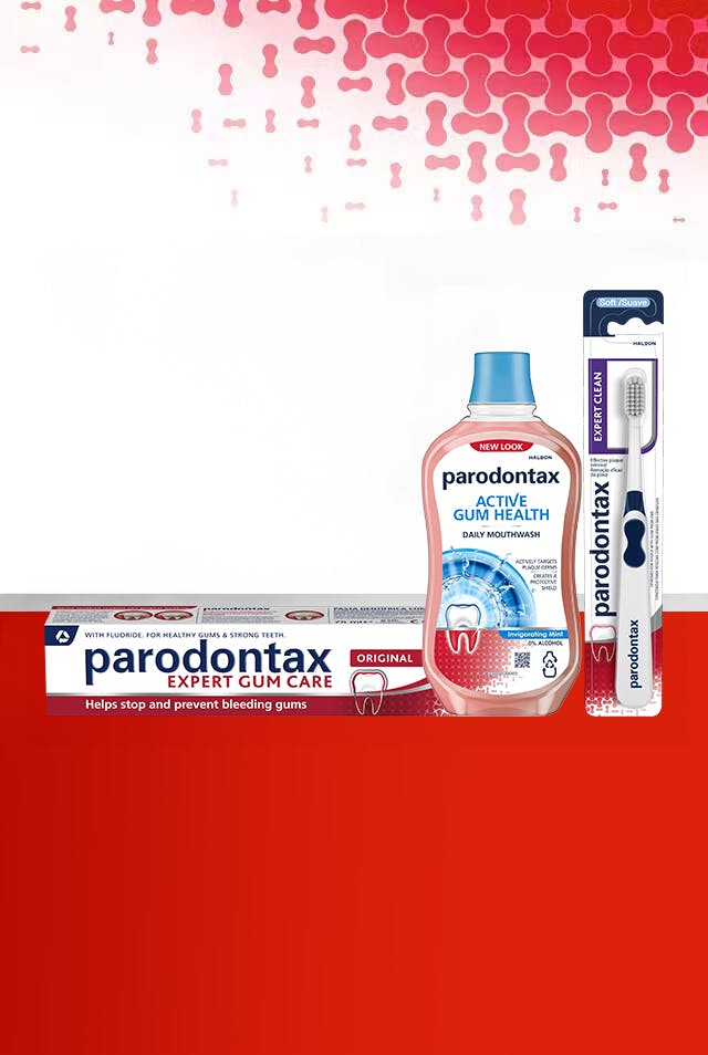 parodontax toothpaste, toothbrush and mouthwash.