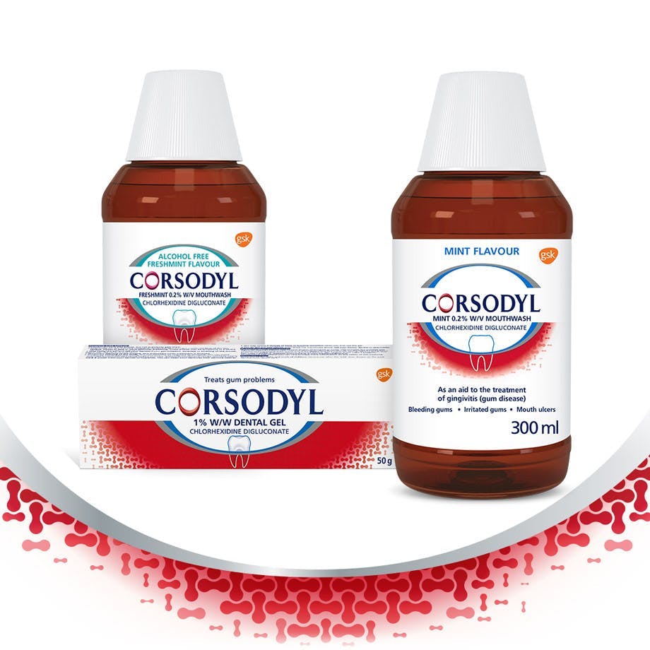 Corsodyl Treatment Product Range (0.2% w/v mouthwash and 1% w/w dental gel)