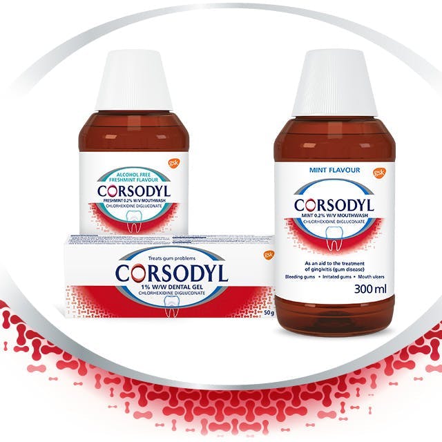 Corsodyl Treatment Product Range (0.2% w/v mouthwash and 1% w/w dental gel)