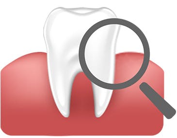 Illustration of healthy tooth and gums with magnifying glass