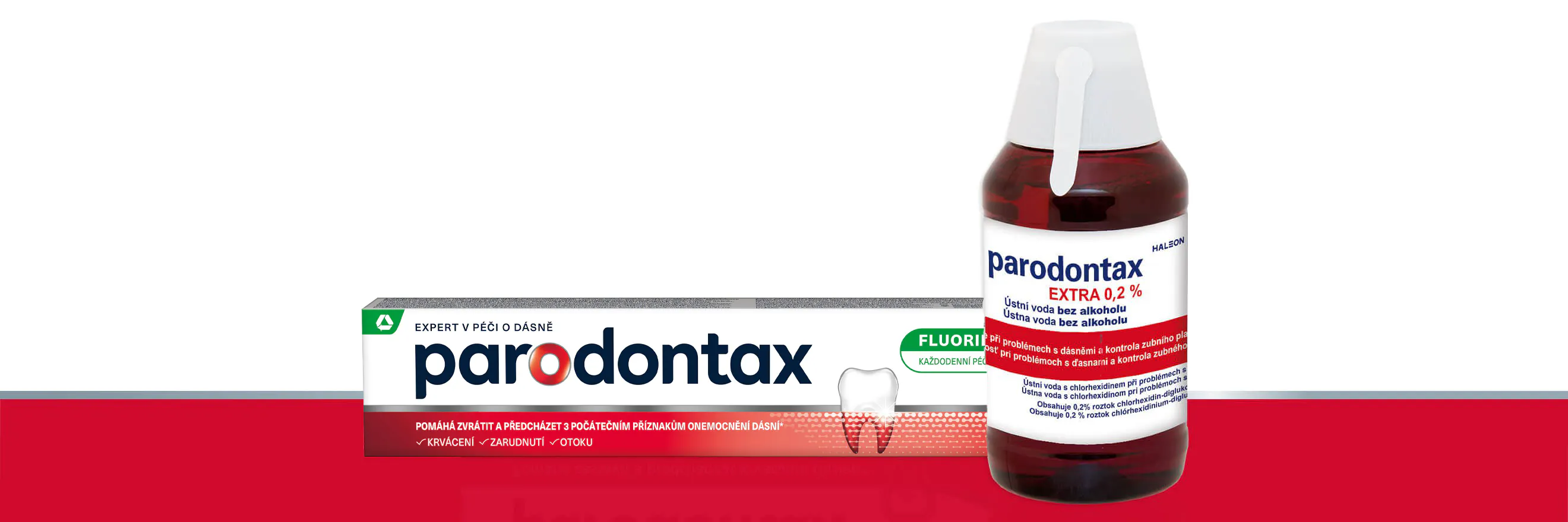 parodontax Fluoride zubná pasta a parodontax Extra ústna voda