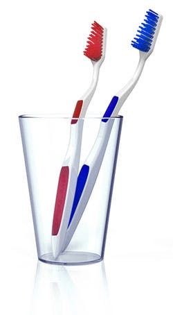 Toothbrushes in a glass