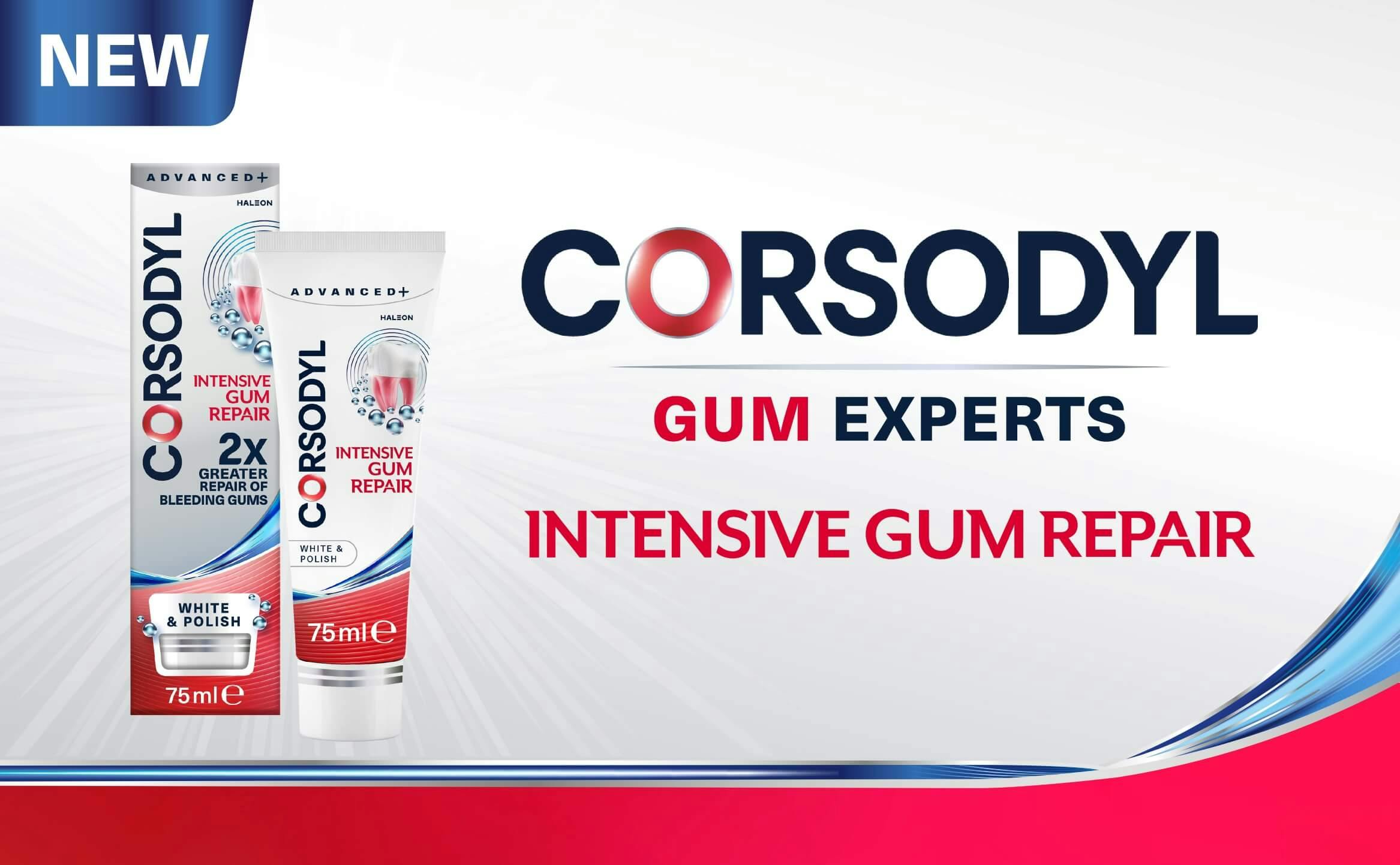 Corsodyl the gum experts, intensive gum repair.