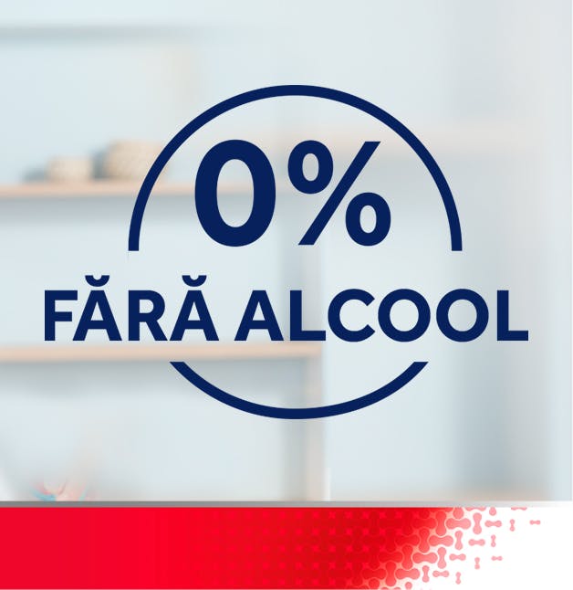 Ilustrare care arată că apa de gură parodontax Gum Strengthen & Protect Icy Mint este fără alcool 