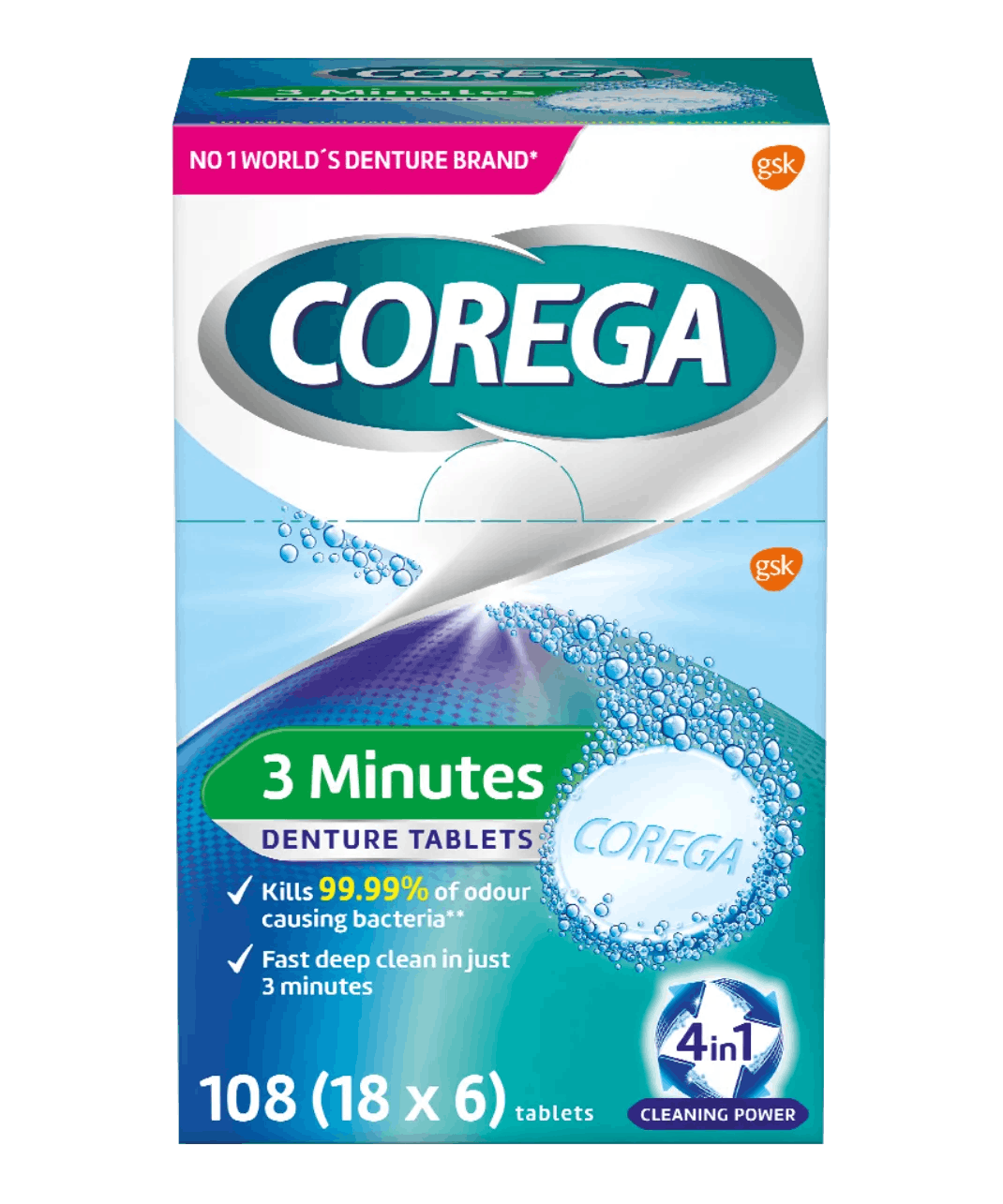 Corega TABS antibakteriální tablety na čistění zubní náhrady